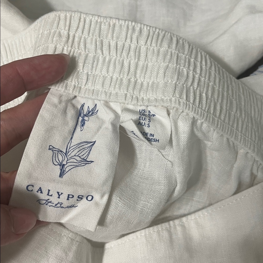 Calypso St Barth Boho White Linen Embroidered Floral Wide-Leg Pants Small - Picture 5 of 7
